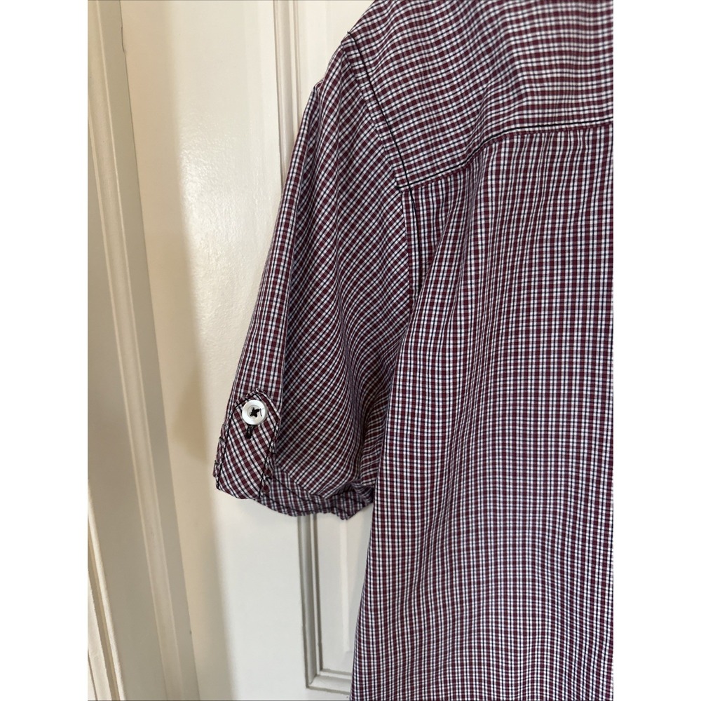 Michael Brandon Mens Plaid Button Up Red Blue Short Sleeve Shirt Pockets Sz Lg - Picture 4 of 10